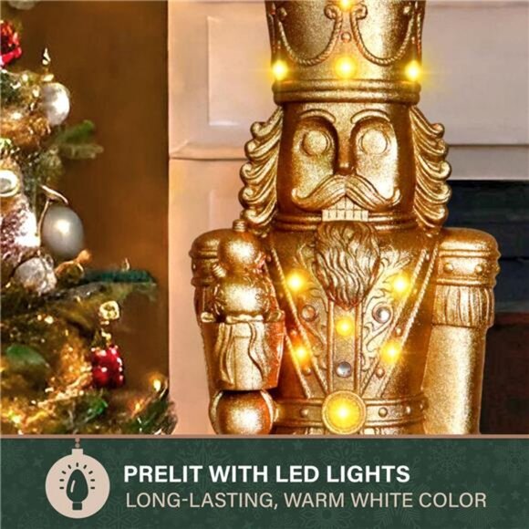 4-Ft. Prelit Metallic Gold Nutcracker Statue with LED Lights, 3D Light up Resin - Picture 6 of 7